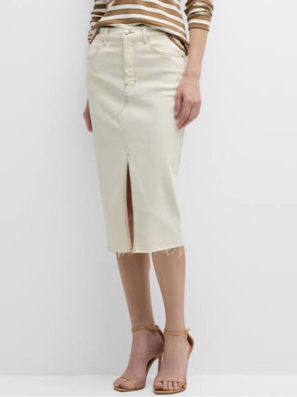 Veronica Beard Cream Breves Midi Pencil Skirt with Front Slit Size 2